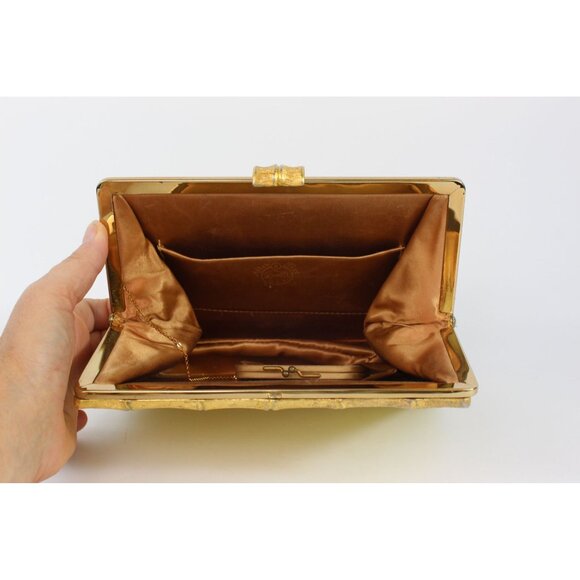 Vintage L & M After Five Bamboo Frame Clutch with Faux Lizard Finish and Attache - Picture 11 of 16